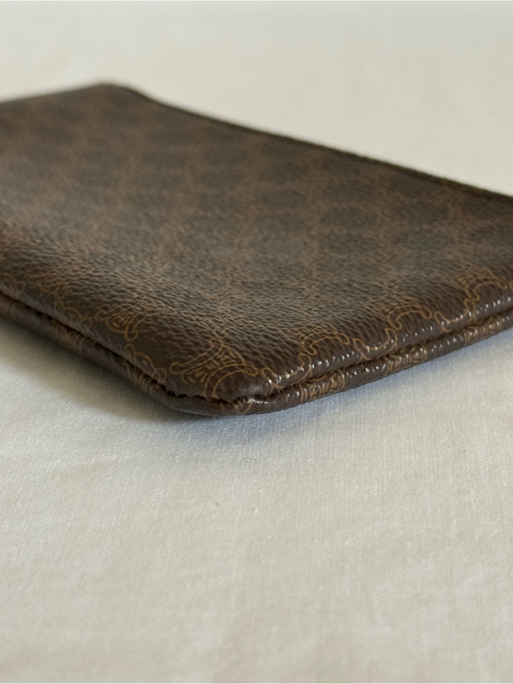 Celine Triomphe Canvas Coin Pouch Brown Logo Zip Clutch - Picture 6 of 8